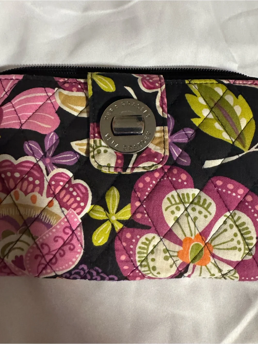 Vera Bradley Black Wallet with Pink Floral and Green Leaf Accents - Picture 2 of 6